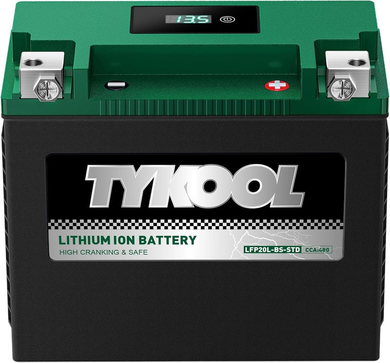 TYKOOL YTX20L-BS-STD 480CCA,Digital Readout,2X Cranking Amps,Lithium LiFePO4 Motorcycle Battery 12v, Powersports Battery,for ATV,UTV,Jet Ski,PWC,Snowmobile,Quad,Riding Lawn Mowers and tractors - Image 1